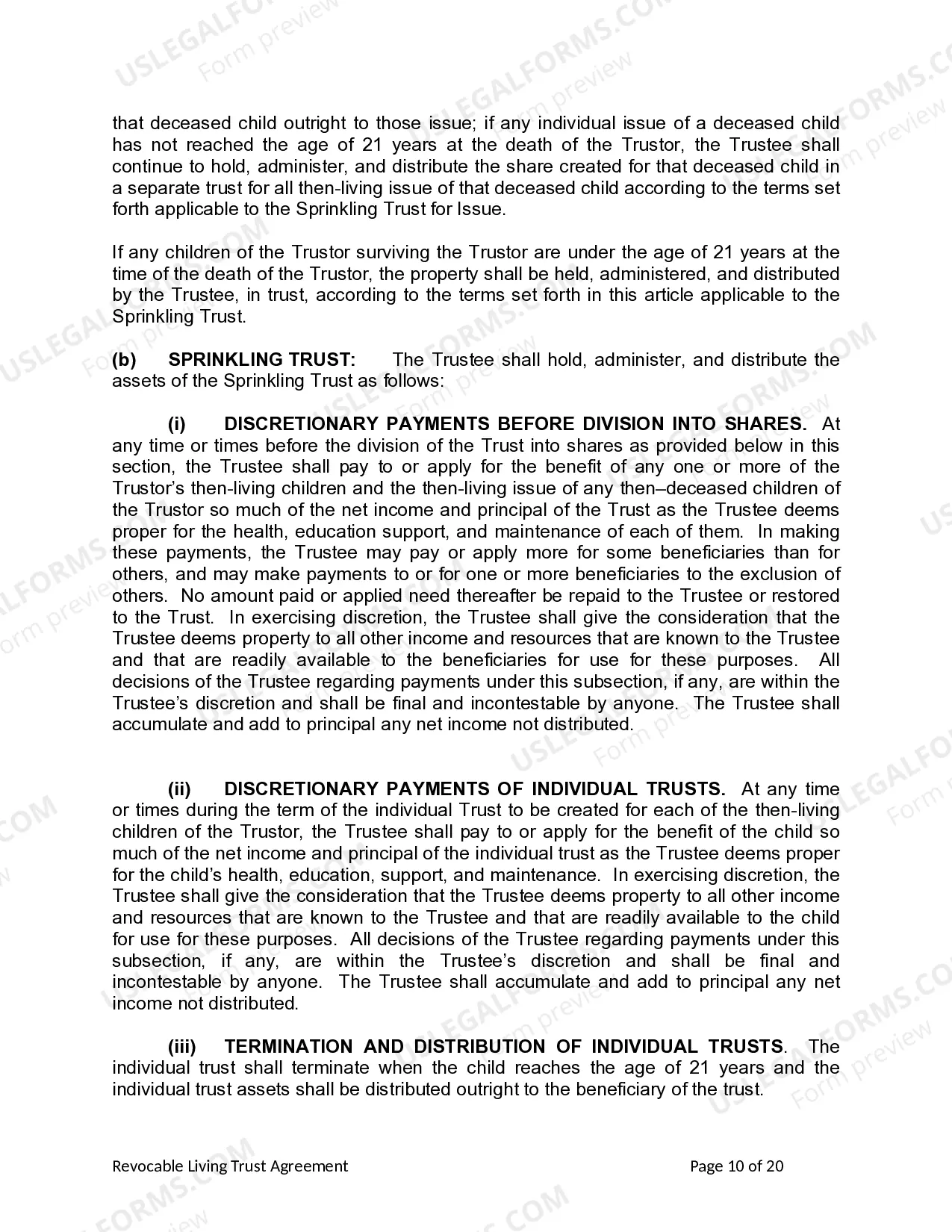 Preview Living Trust for Individual as Single, Divorced or Widow (or Widower) with Children