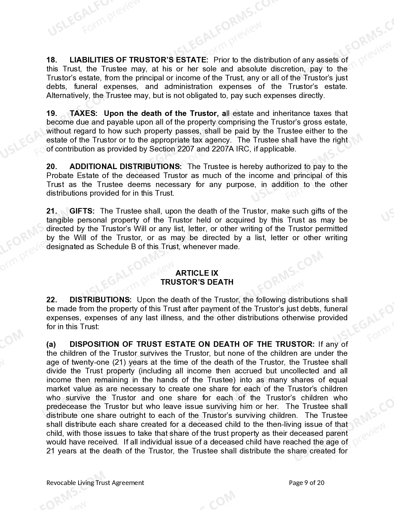 Preview Living Trust for Individual as Single, Divorced or Widow (or Widower) with Children