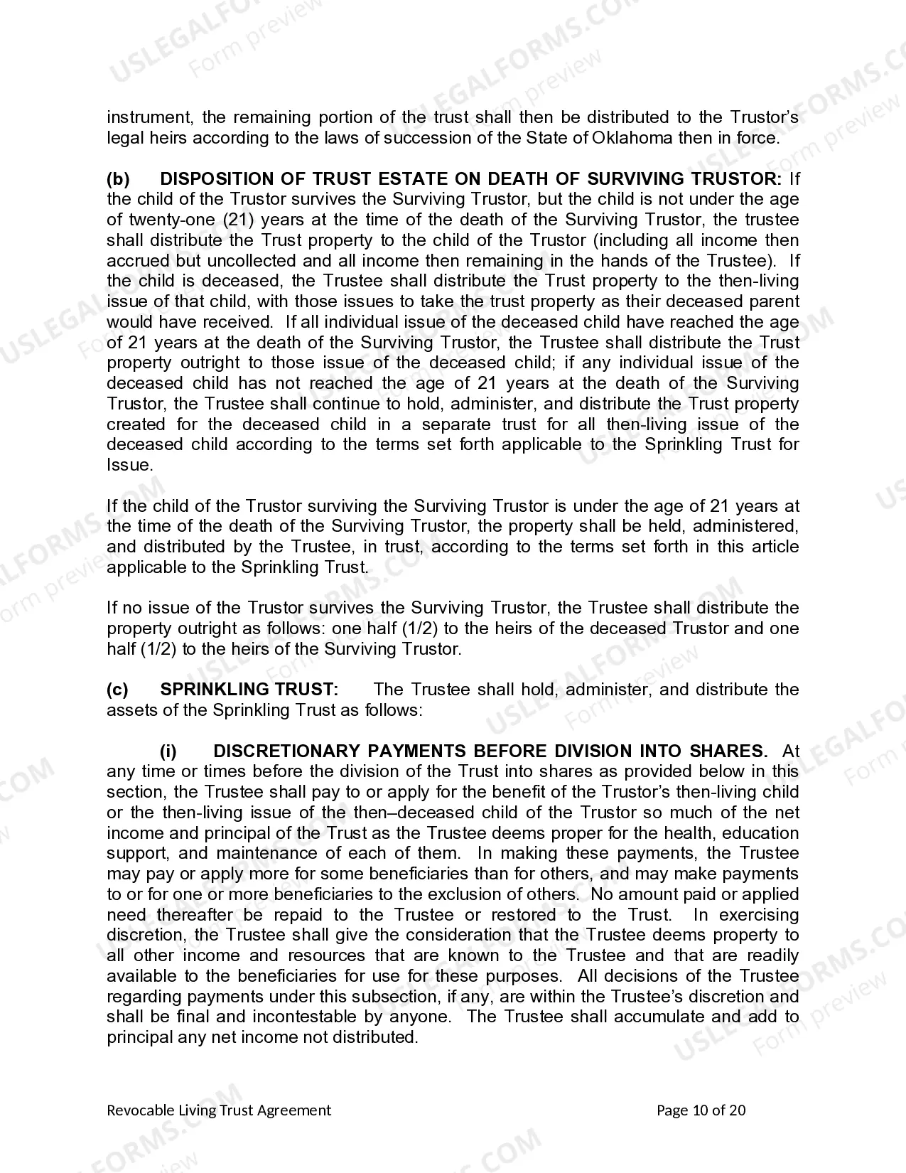 Preview Living Trust for Husband and Wife with One Child