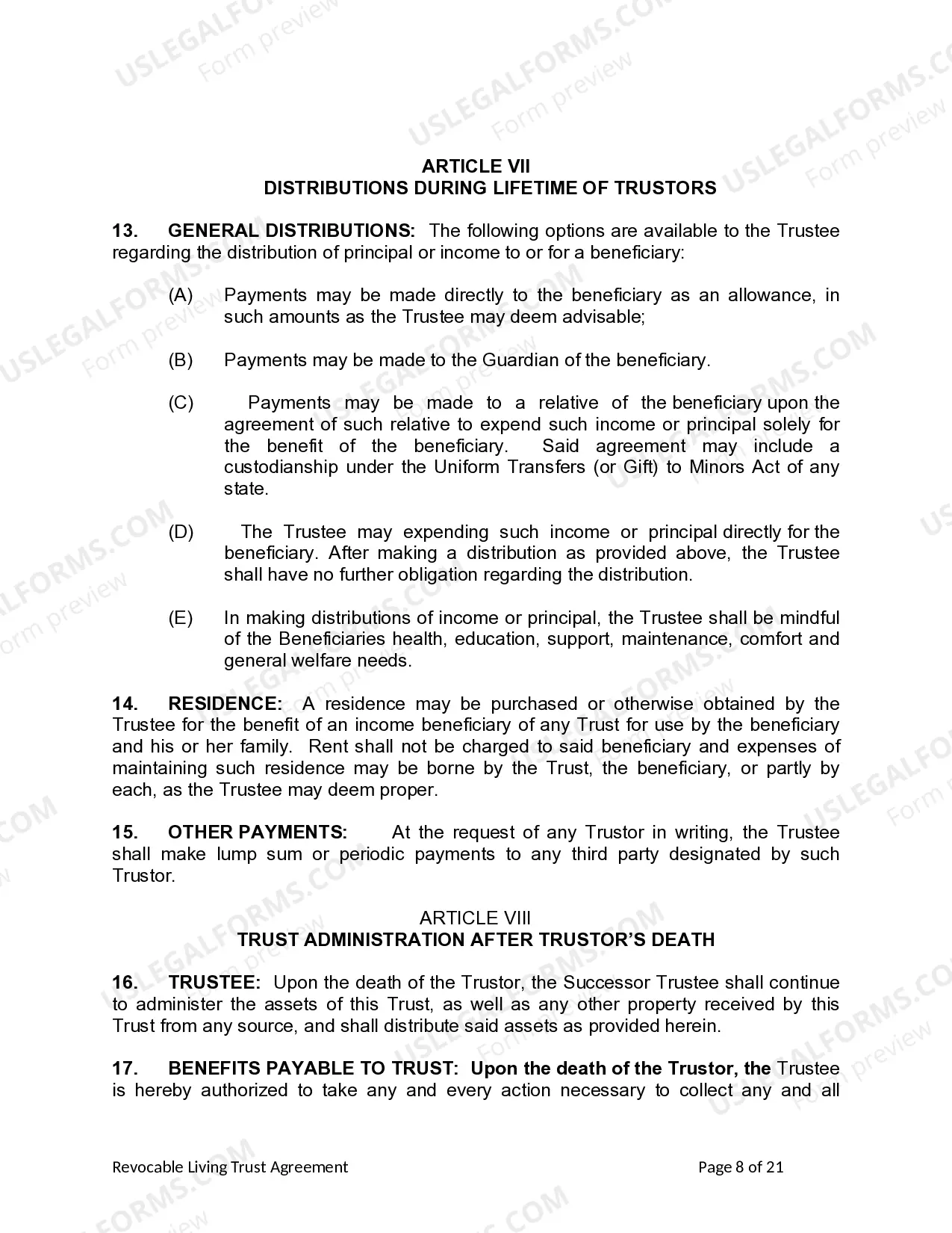 Preview Living Trust for Husband and Wife with Minor and or Adult Children