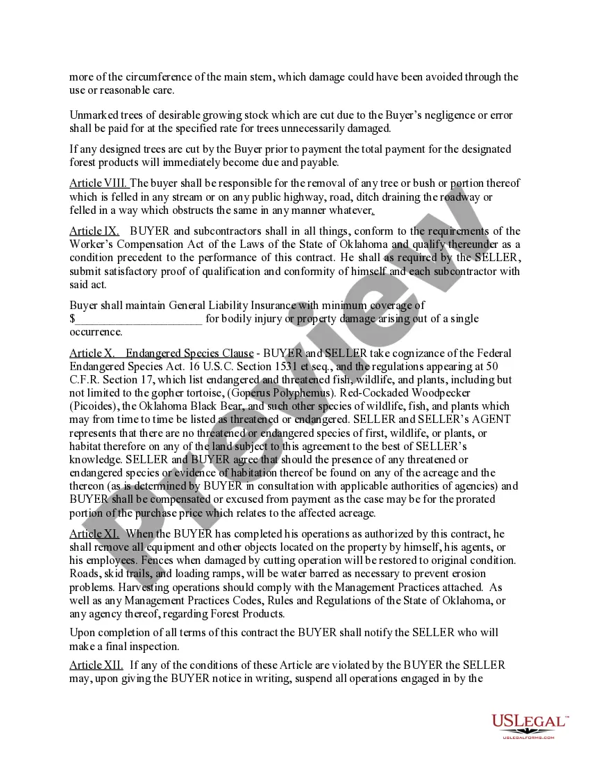 Preview Forest Products Sale Contract - Timber