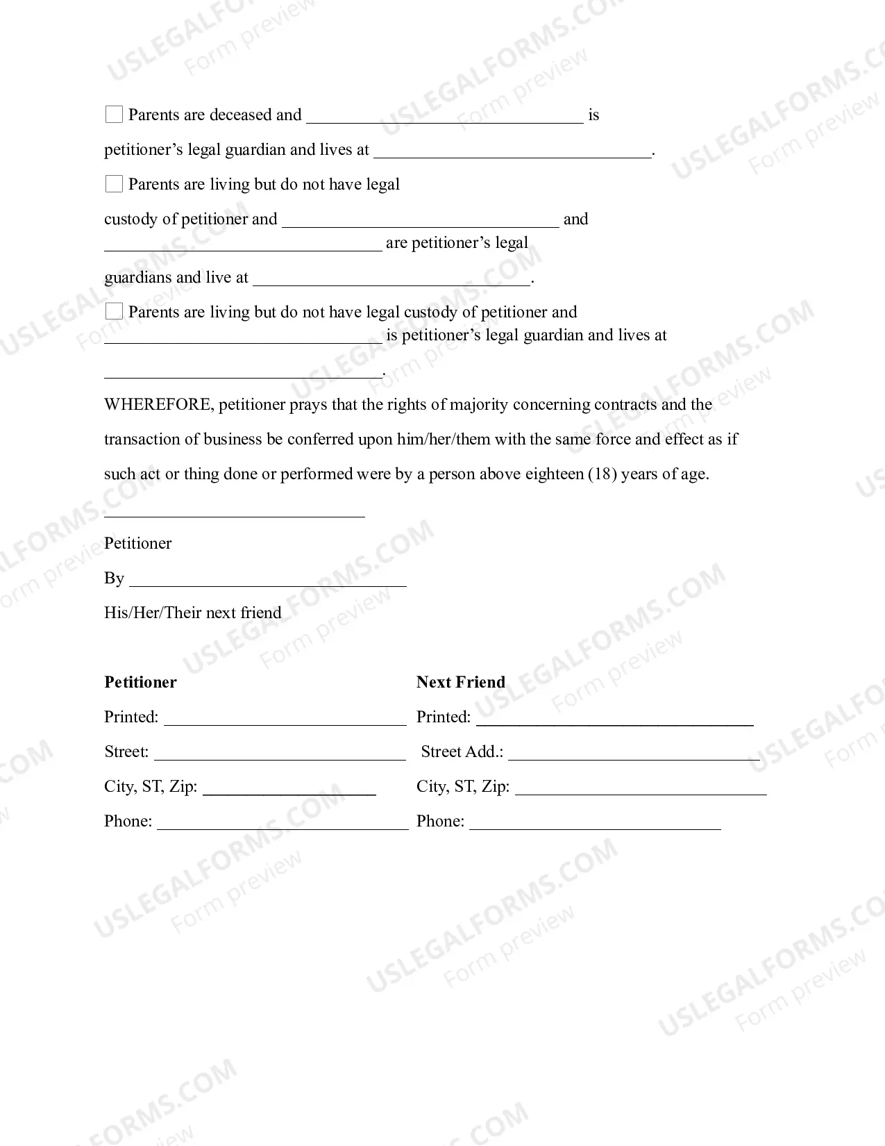 Preview Petition for Emancipation