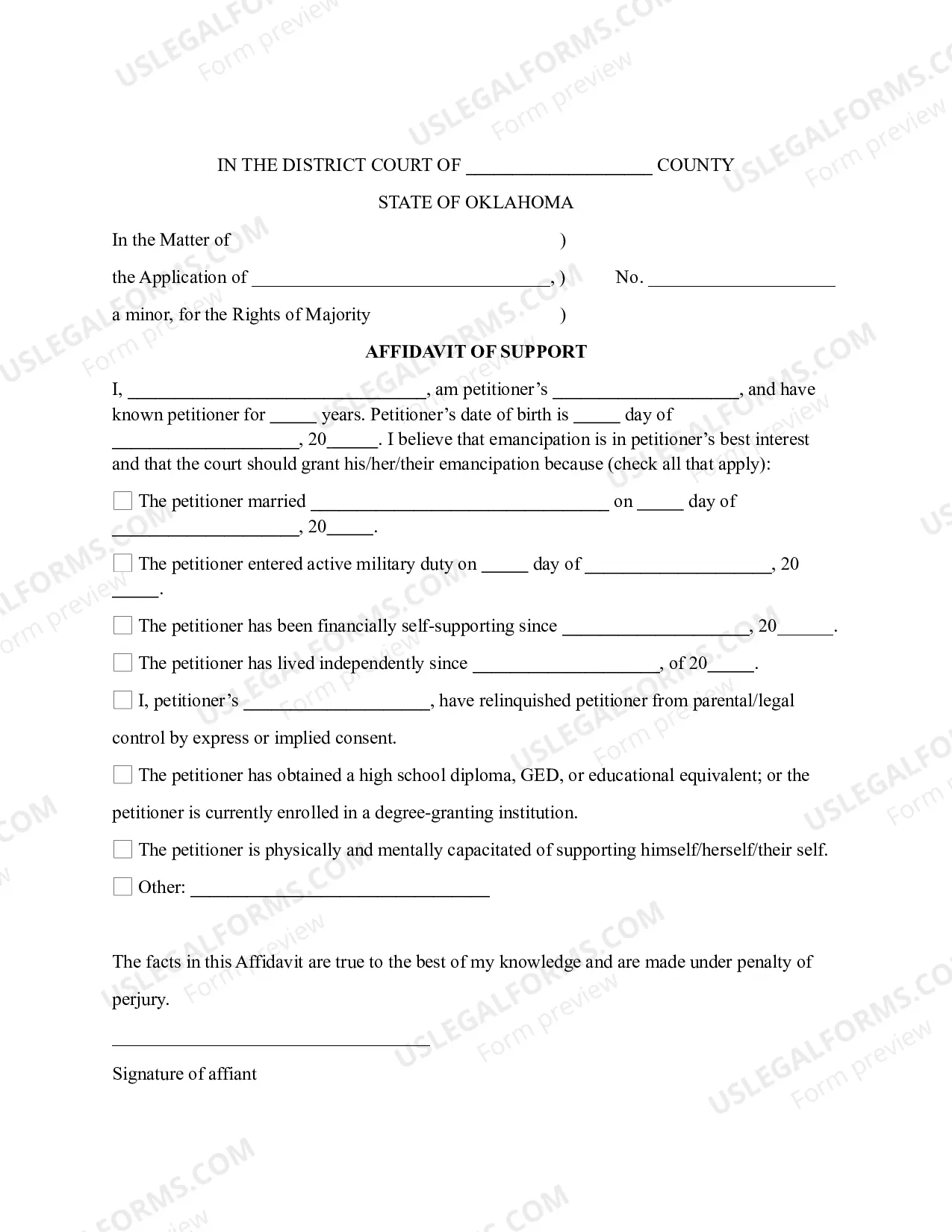 Preview Affidavit of Support