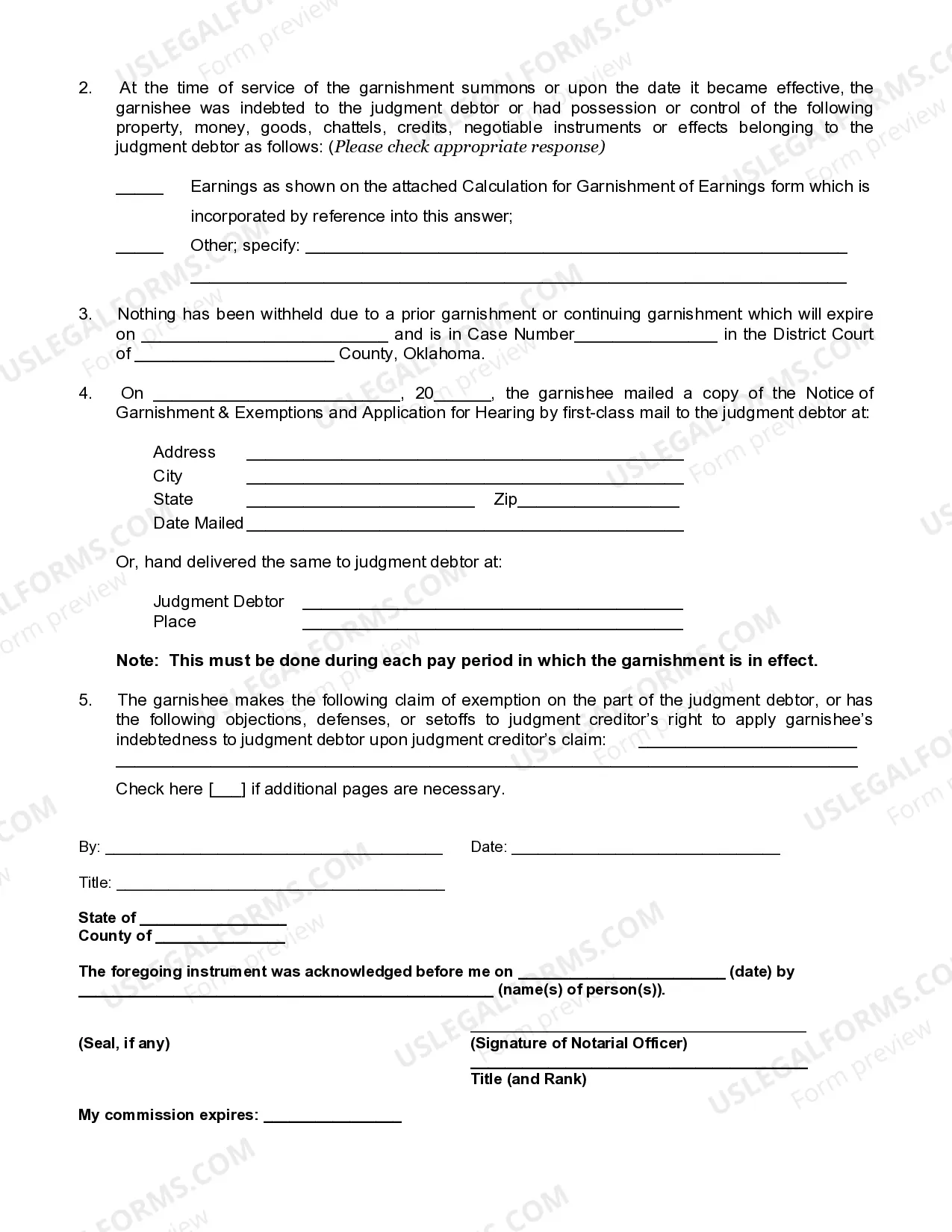 Preview Continuing Garnishee's Answer Affidavit