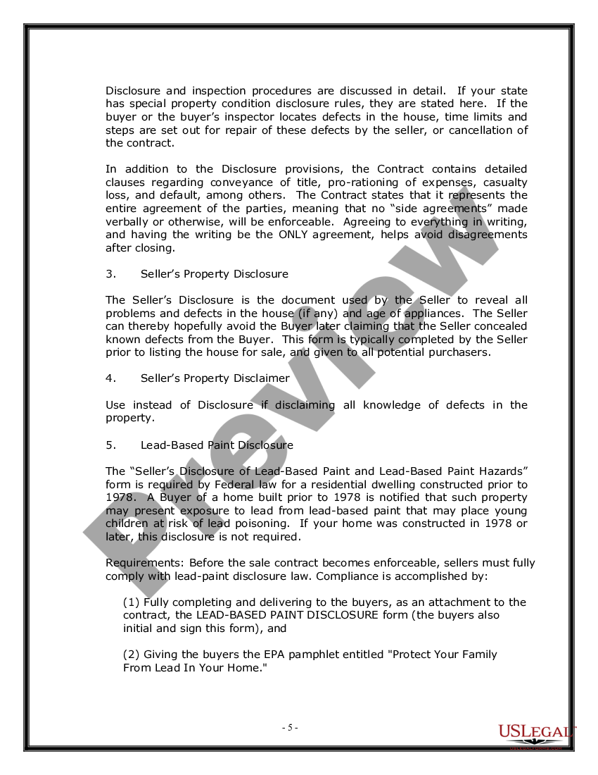 page 4 Real Estate Home Sales Package with Offer to Purchase, Contract of Sale, Disclosure Statements and more for Residential House preview