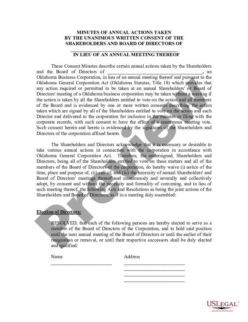 Oklahoma Annual Certificate Form US Legal Forms