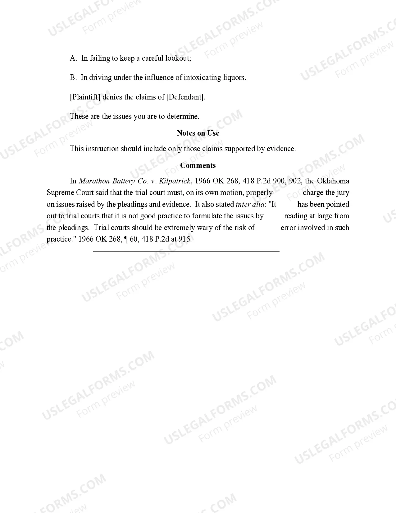 Preview The Issues In the Case - No Counterclaim