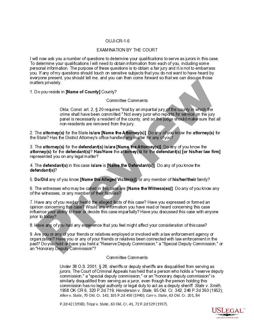 Oklahoma Examination by the Court US Legal Forms