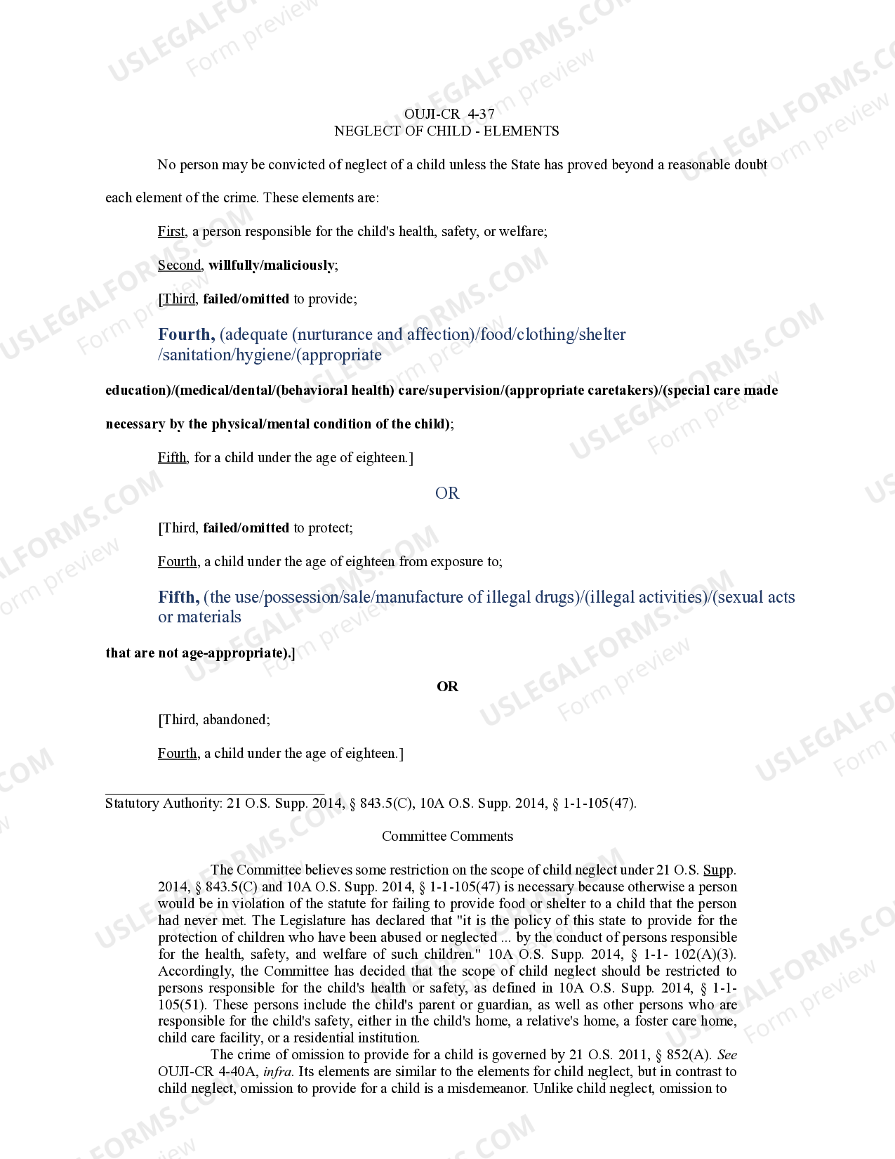 Oklahoma Neglect of Child Elements US Legal Forms