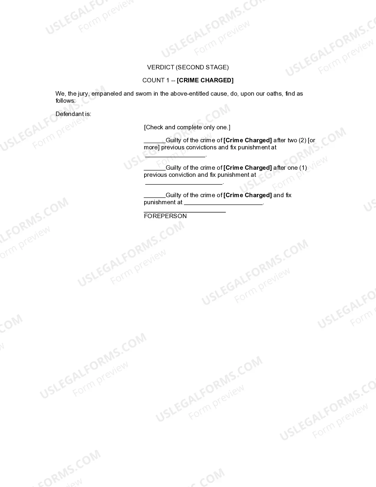 Preview Verdict Form- Prior Convictions Contested (Second Stage)