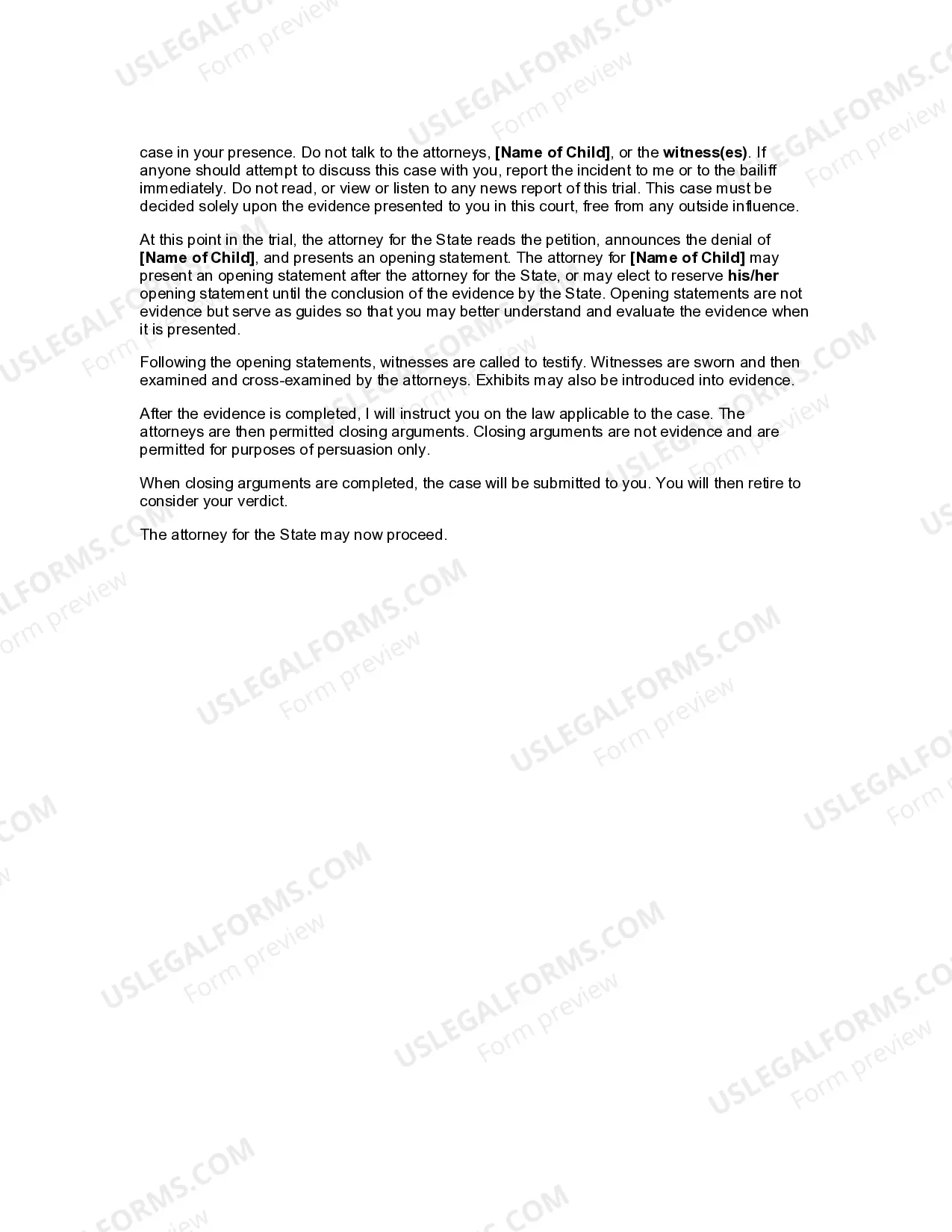 Preview Opening Instruction