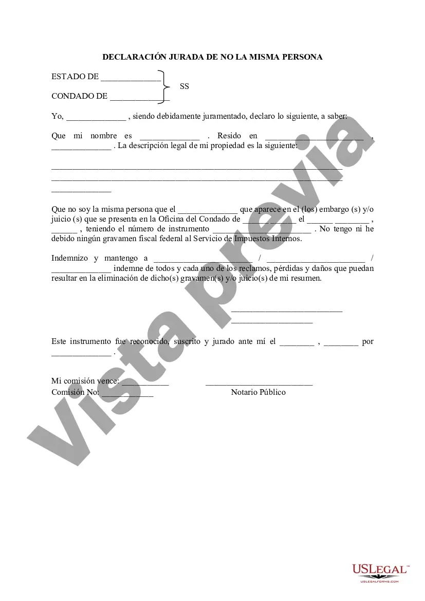 Preview Declaración jurada de no la misma persona