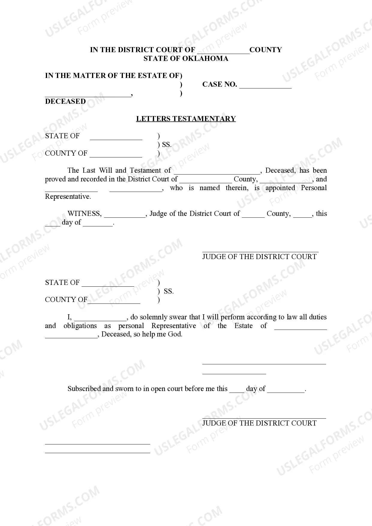 Preview Affidavit Regarding The _____ Estate