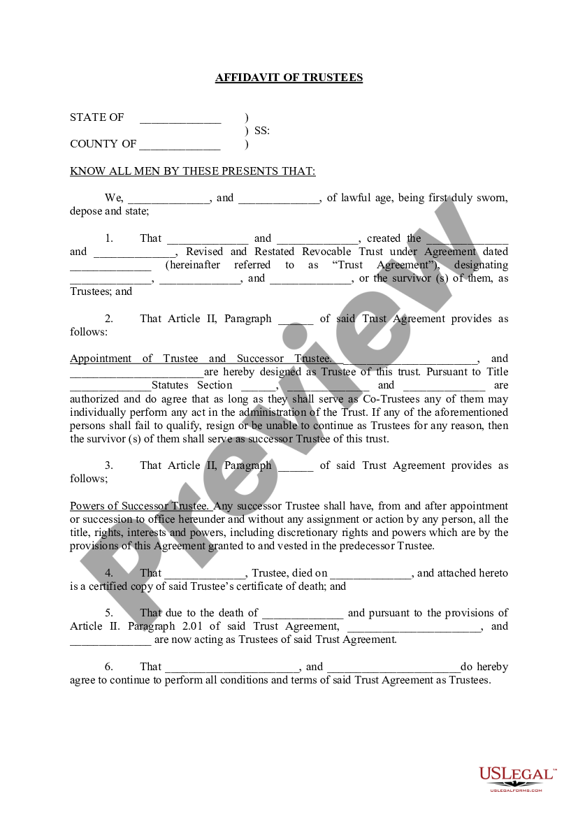 Oklahoma Affidavit Of Trustees Trustee Affidavit Us Legal Forms 5621