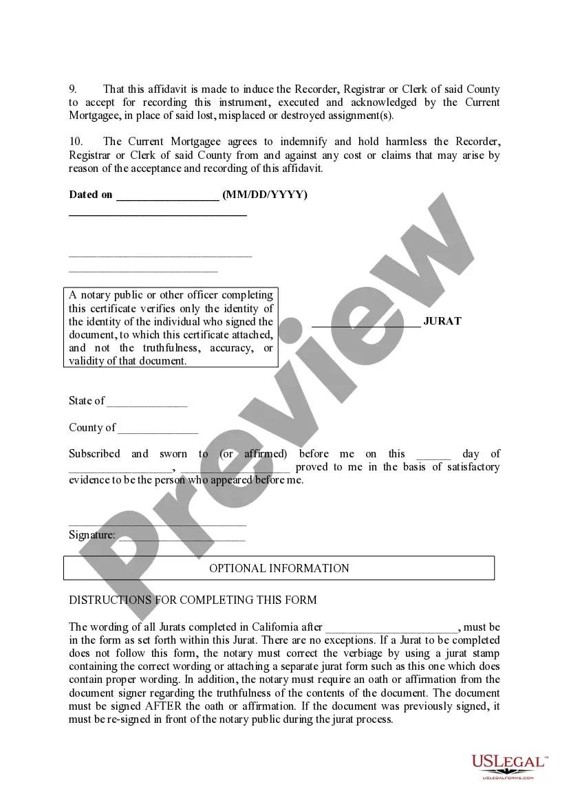 Preview Affidavit of Missing Assignment