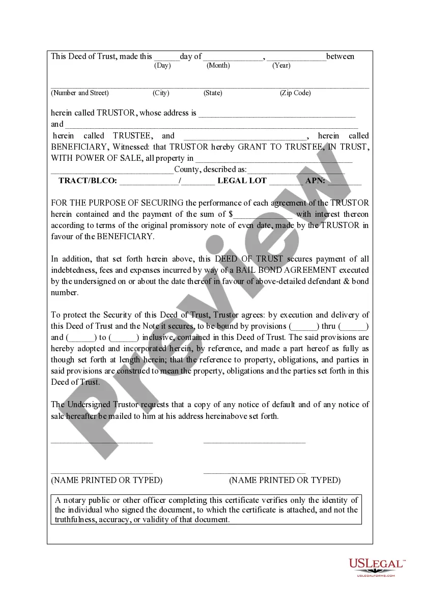 Preview Trust Deed and Note Securing Bail Bond