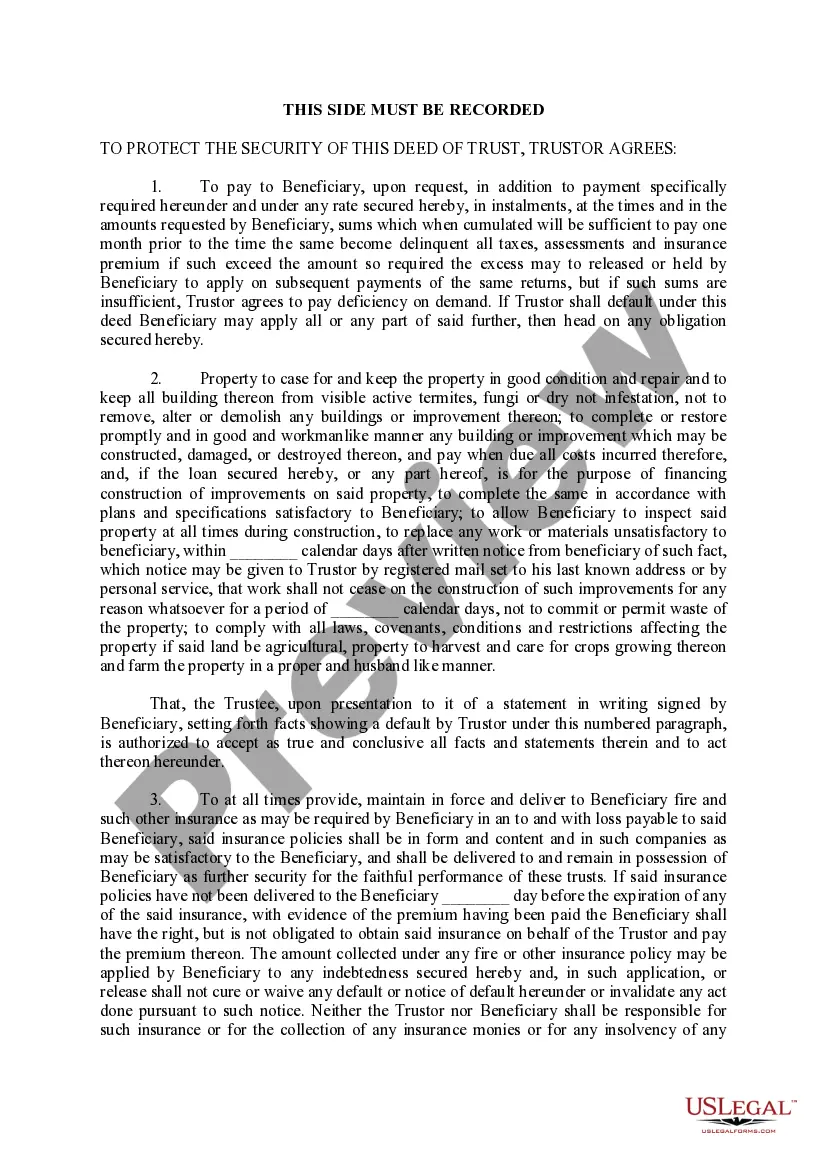 Preview Trust Deed and Note Securing Bail Bond