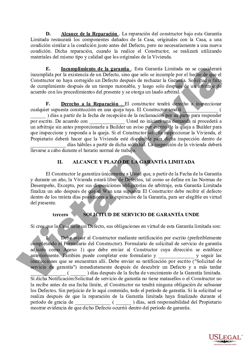 Preview Vivienda limitada de un año del constructor