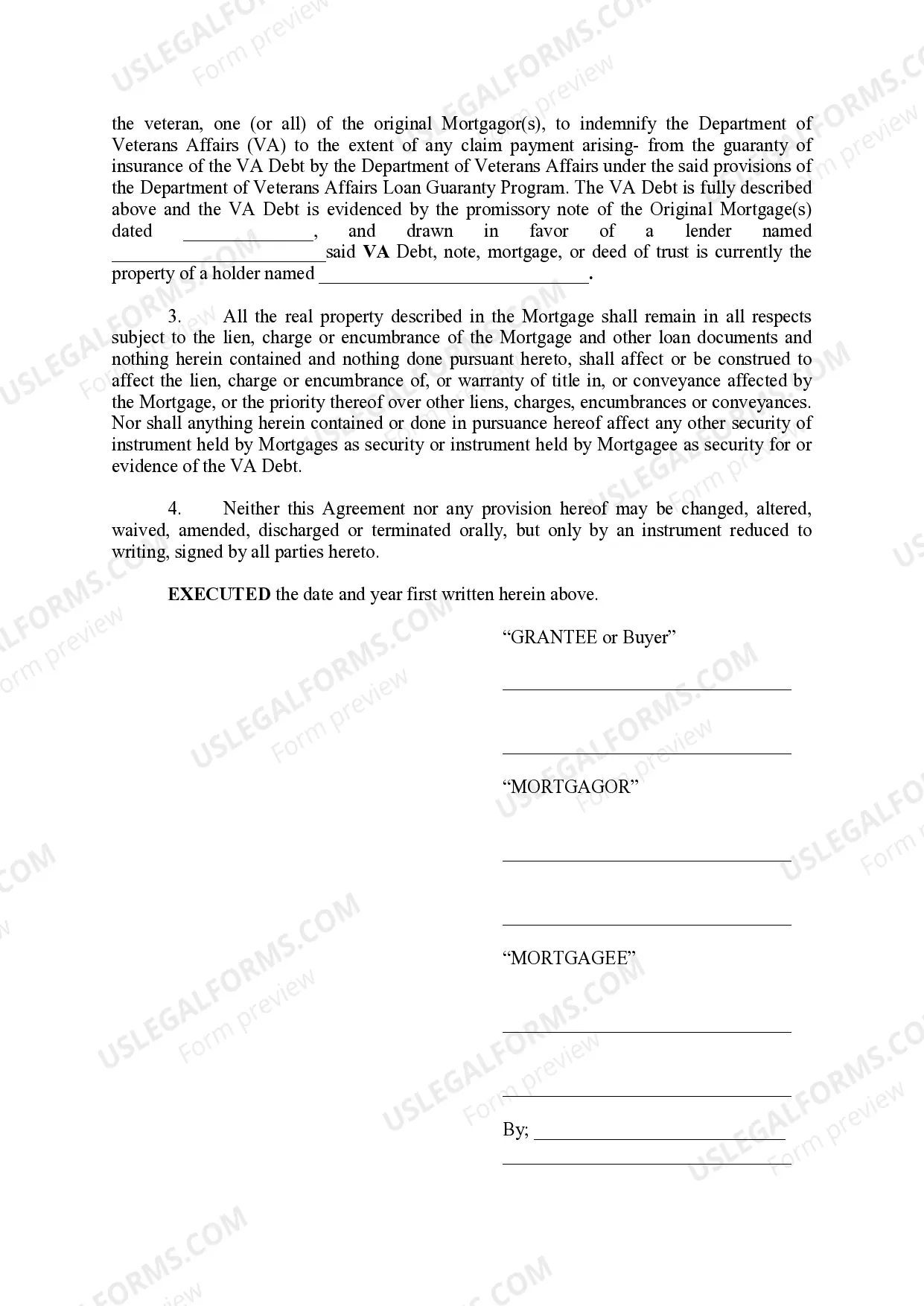 Preview Veterans Affairs Assumption AgreementAgreement