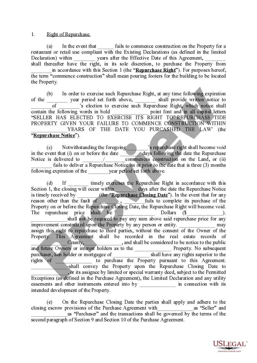Preview Land Recapture Agreement