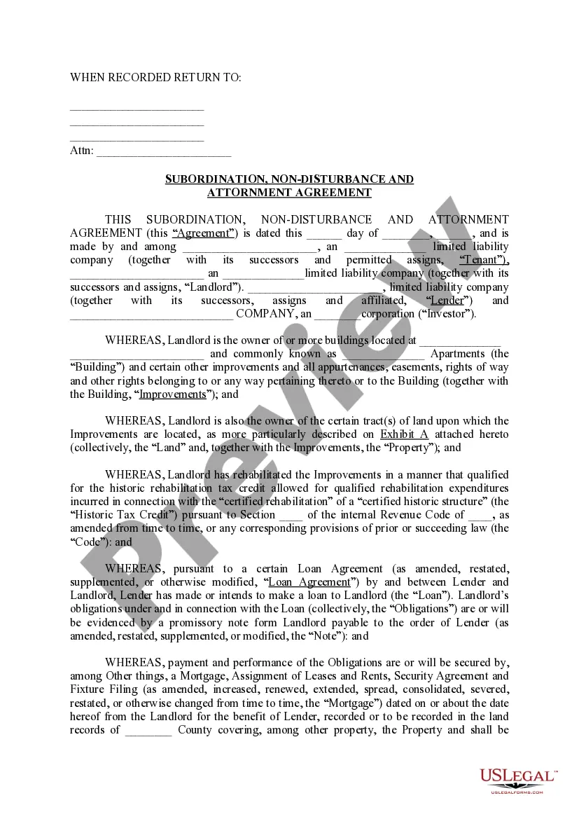 Preview Subordination, Non-Disturbance and Attornment Agreement