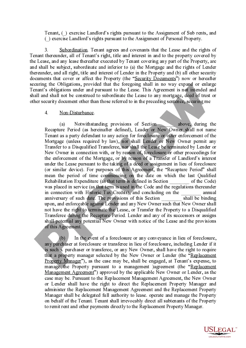 Preview Subordination, Non-Disturbance and Attornment Agreement