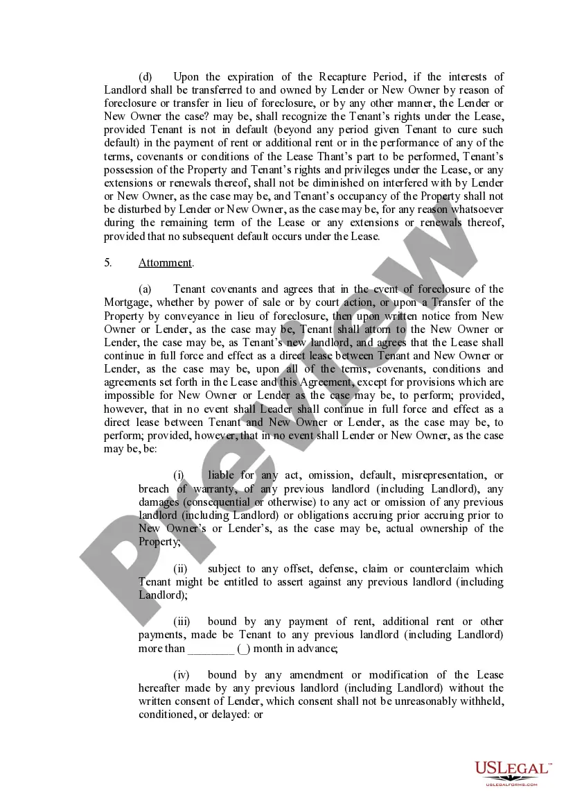 Preview Subordination, Non-Disturbance and Attornment Agreement