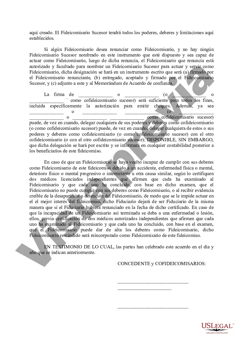 Preview Acuerdo de Memorándum de Fideicomiso