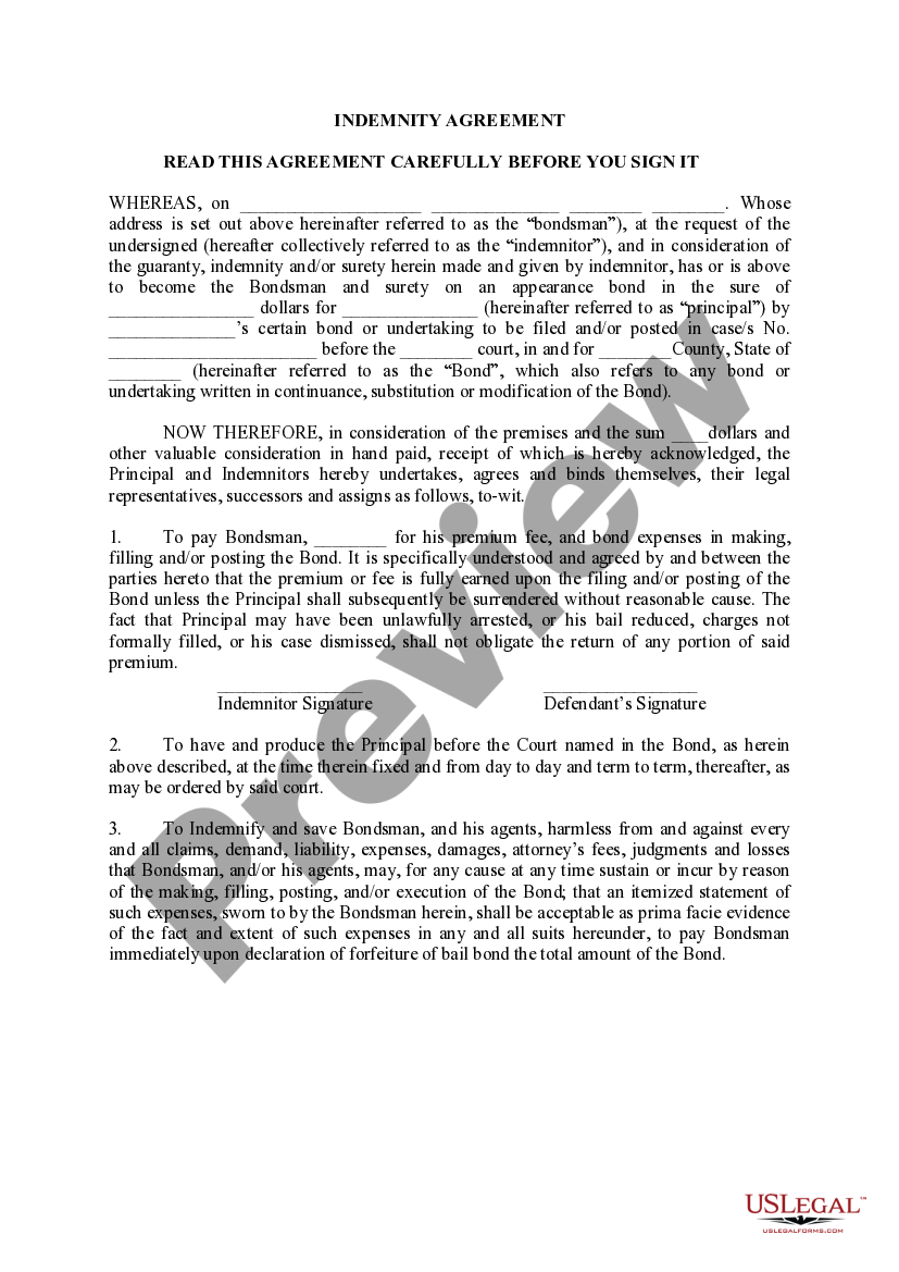 Oklahoma Indemnity Agreement US Legal Forms
