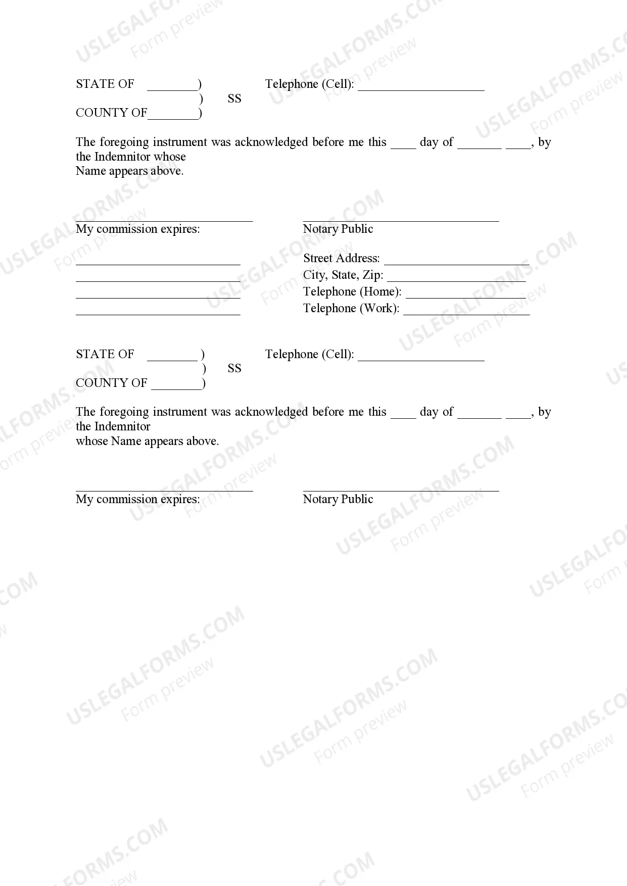 Preview Indemnity Agreement