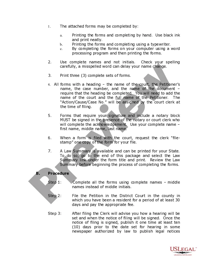 Preview Oklahoma Name Change Instructions and Forms Package for an Adult