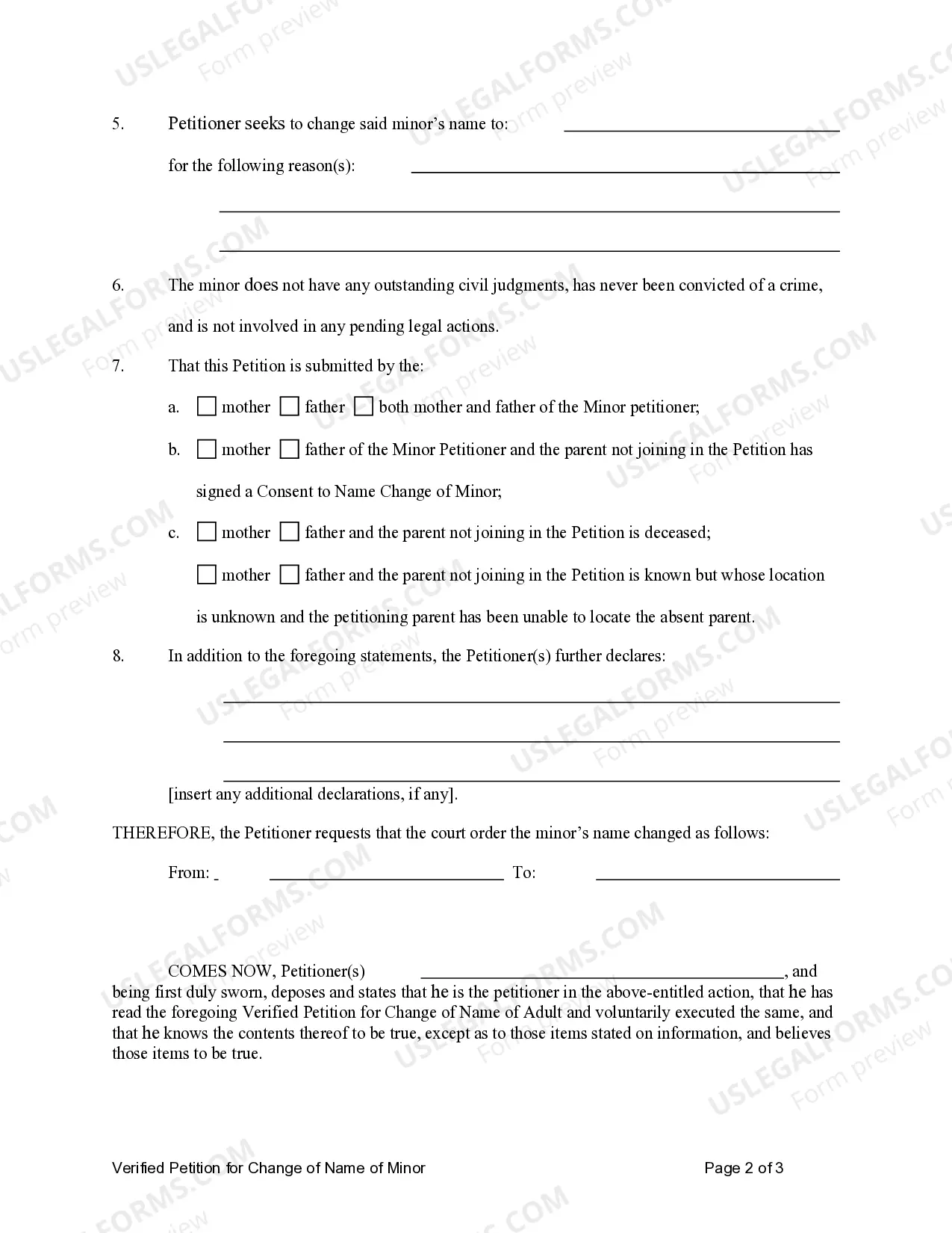 Preview Petition for Change of Name for Minor