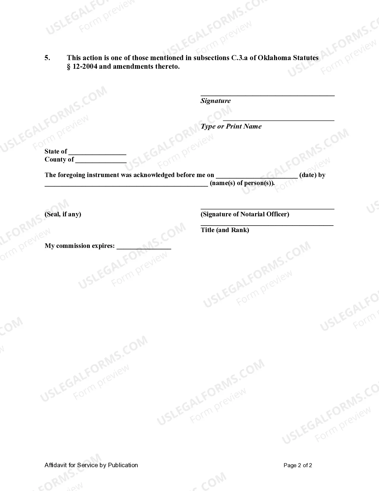 Preview Affidavit for Service by Publication