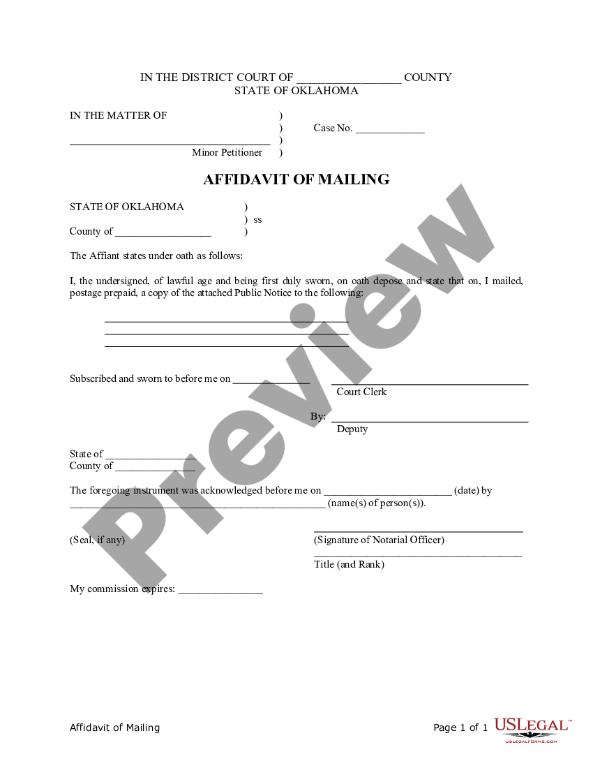 Oklahoma Affidavit of Mailing for Name Change of Minor | US Legal Forms