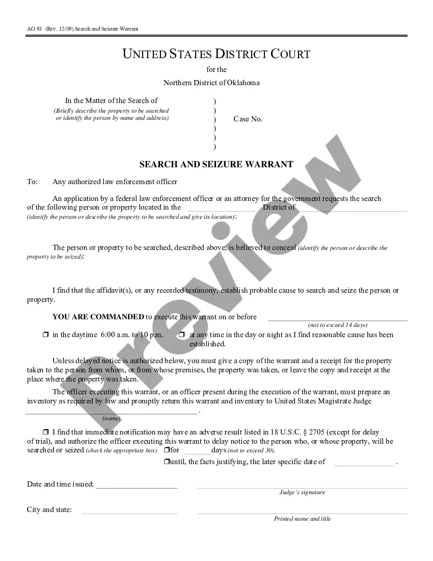 Oklahoma Search Warrant Affidavit Of Arrest Sample Us Legal Forms 8858