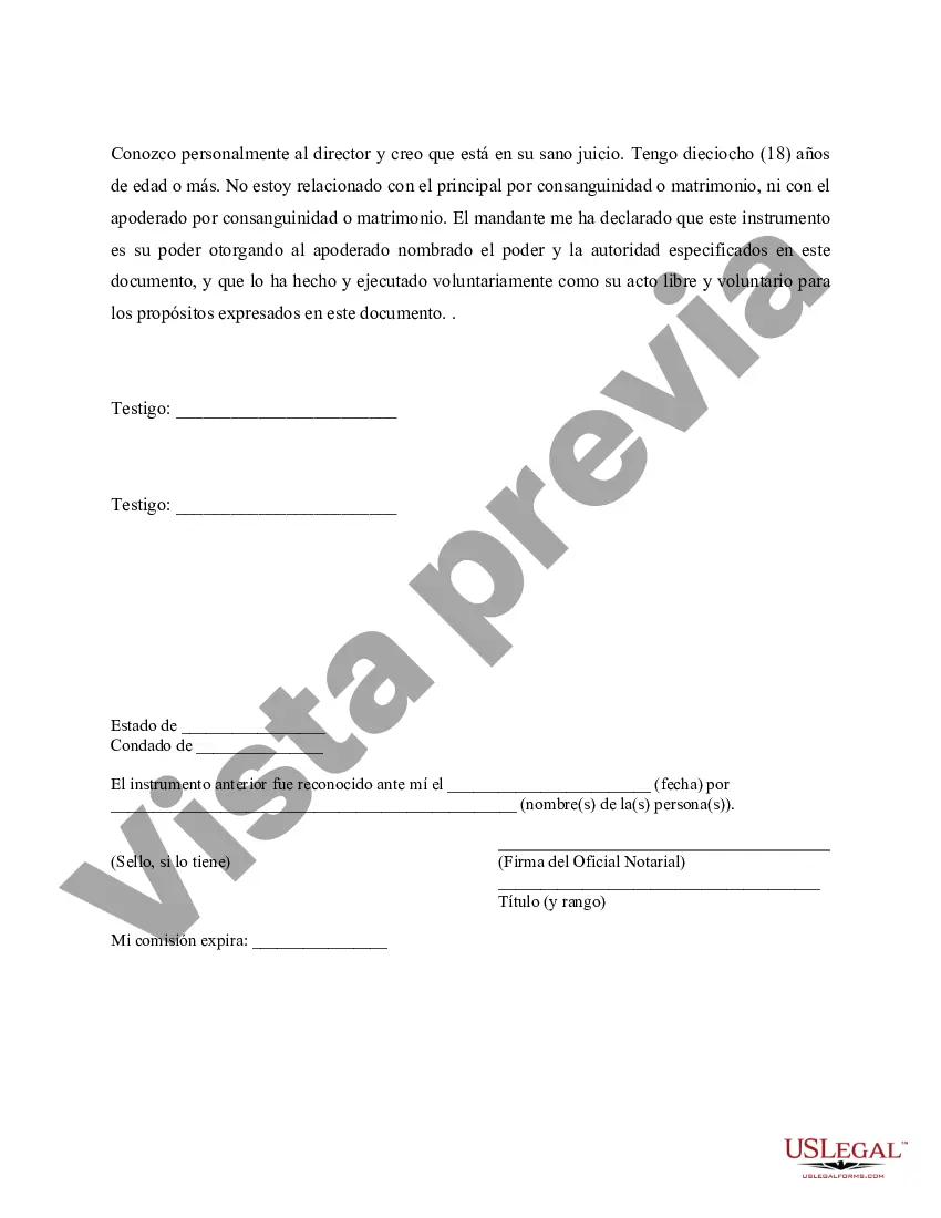 Preview Poder general duradero para la propiedad y las finanzas o efectivo financiero en caso de incapacidad