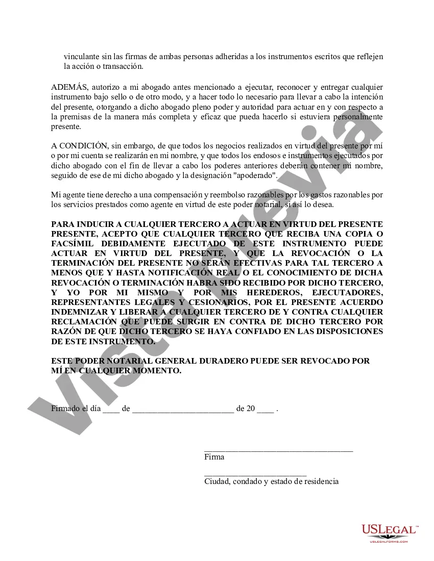 Preview Poder general duradero para la propiedad y las finanzas o efectivo financiero en caso de incapacidad
