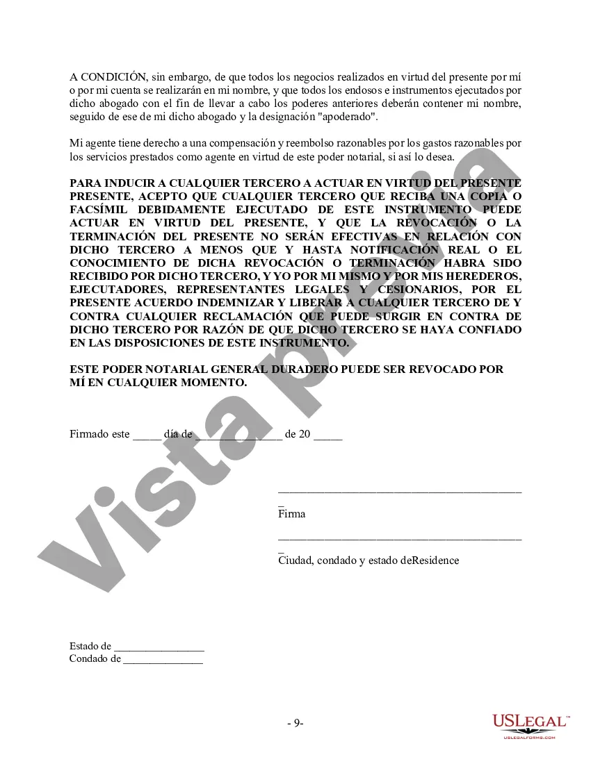 Preview Poder General Duradero para Bienes y Finanzas o Financiero Efectivo Inmediatamente