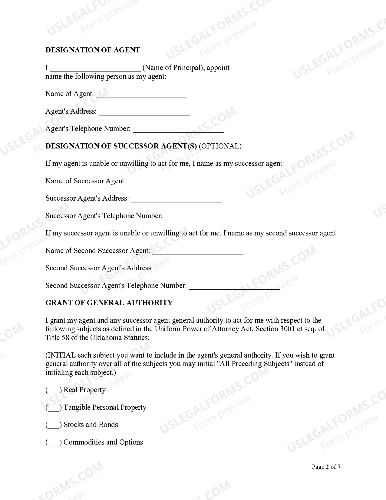 Preview Statutory General Power of Attorney