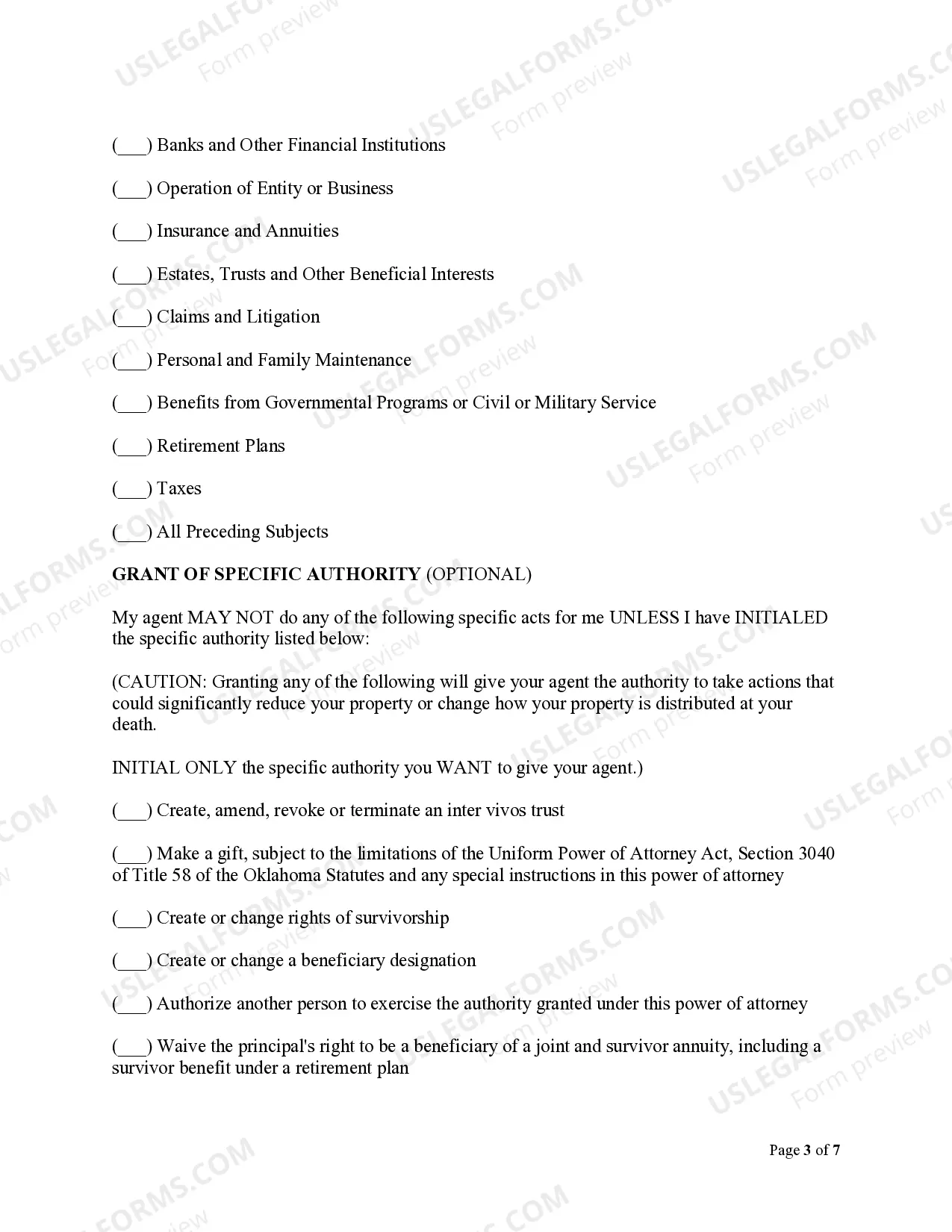 Preview Statutory General Power of Attorney