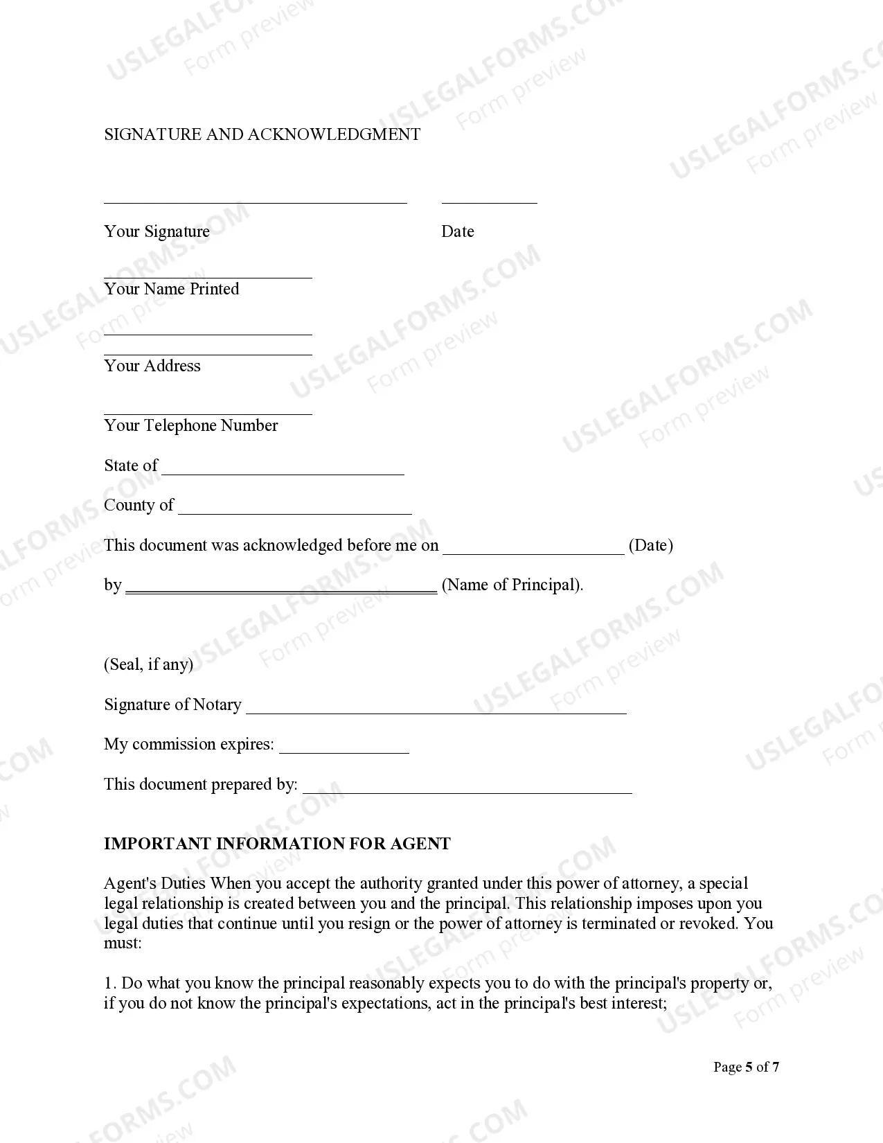 Preview Statutory General Power of Attorney