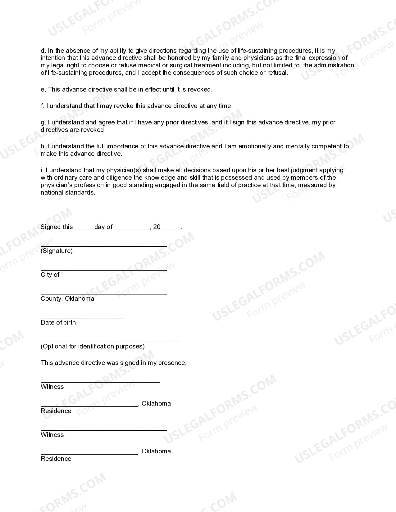 Preview Health Care Directive - Statutory Form