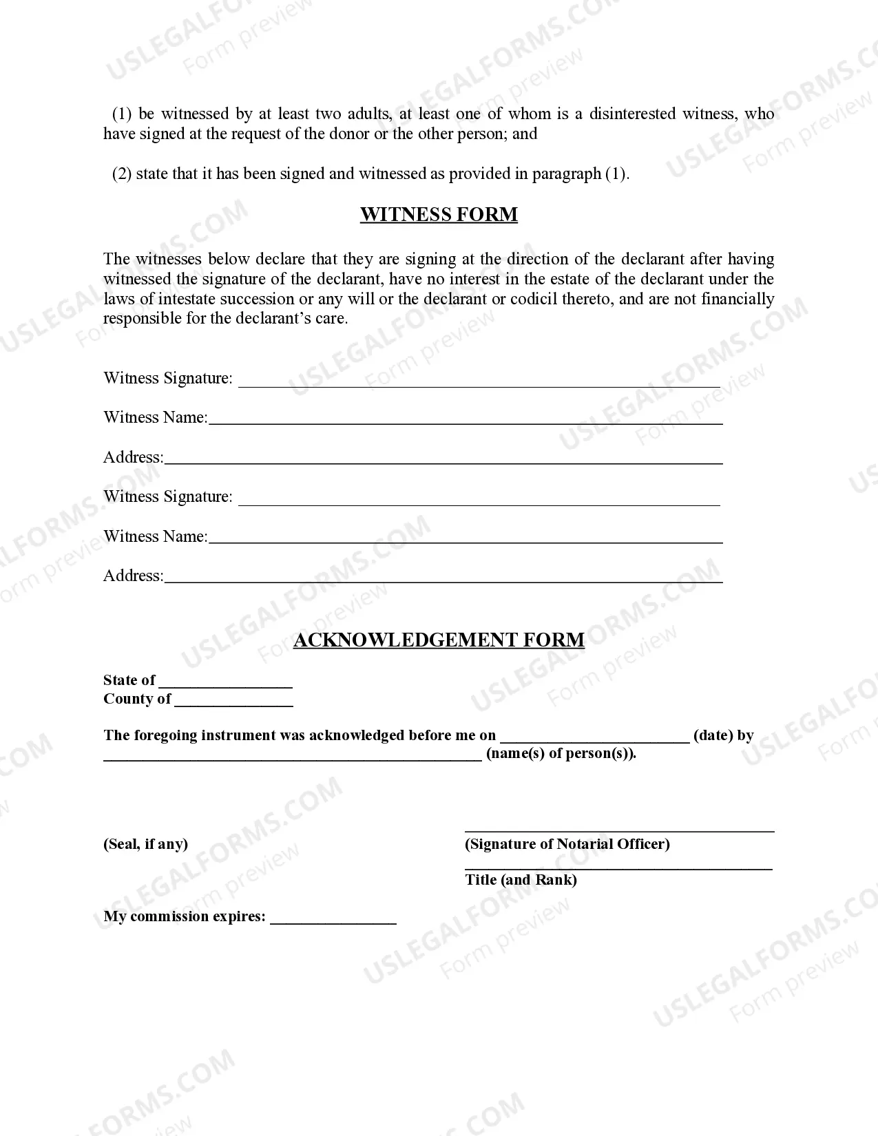 Preview Uniform Anatomical Gift Act Donation