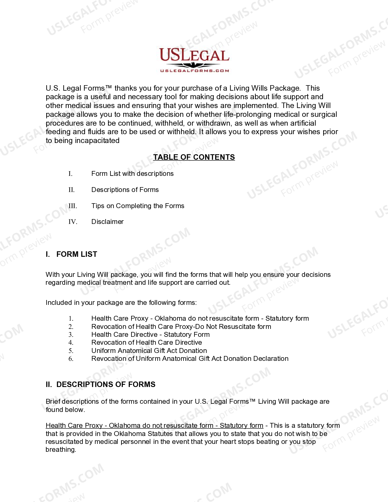 Oklahoma Living Wills and Health Care Package - Living Will | US Legal ...