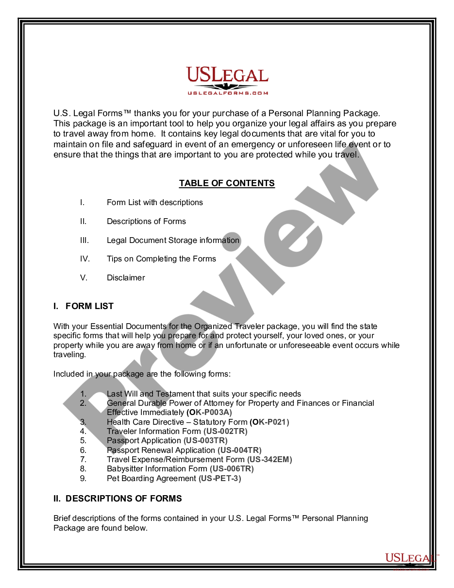 page 1 Essential Documents for the Organized Traveler Package preview