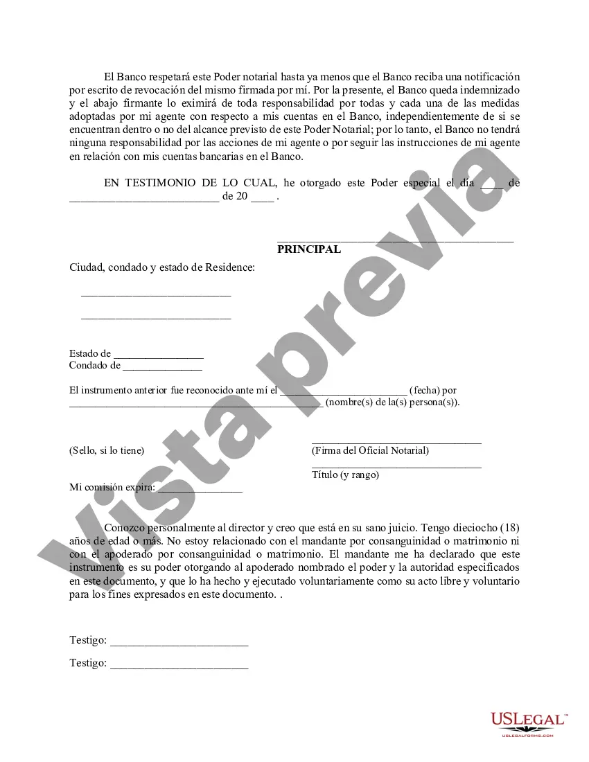 Preview Poder especial duradero para asuntos de cuentas bancarias