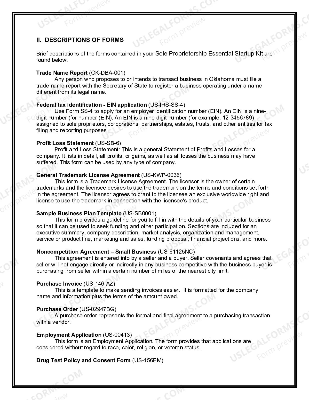 Preview Oklahoma Sole Proprietorship Essential Startup Kit