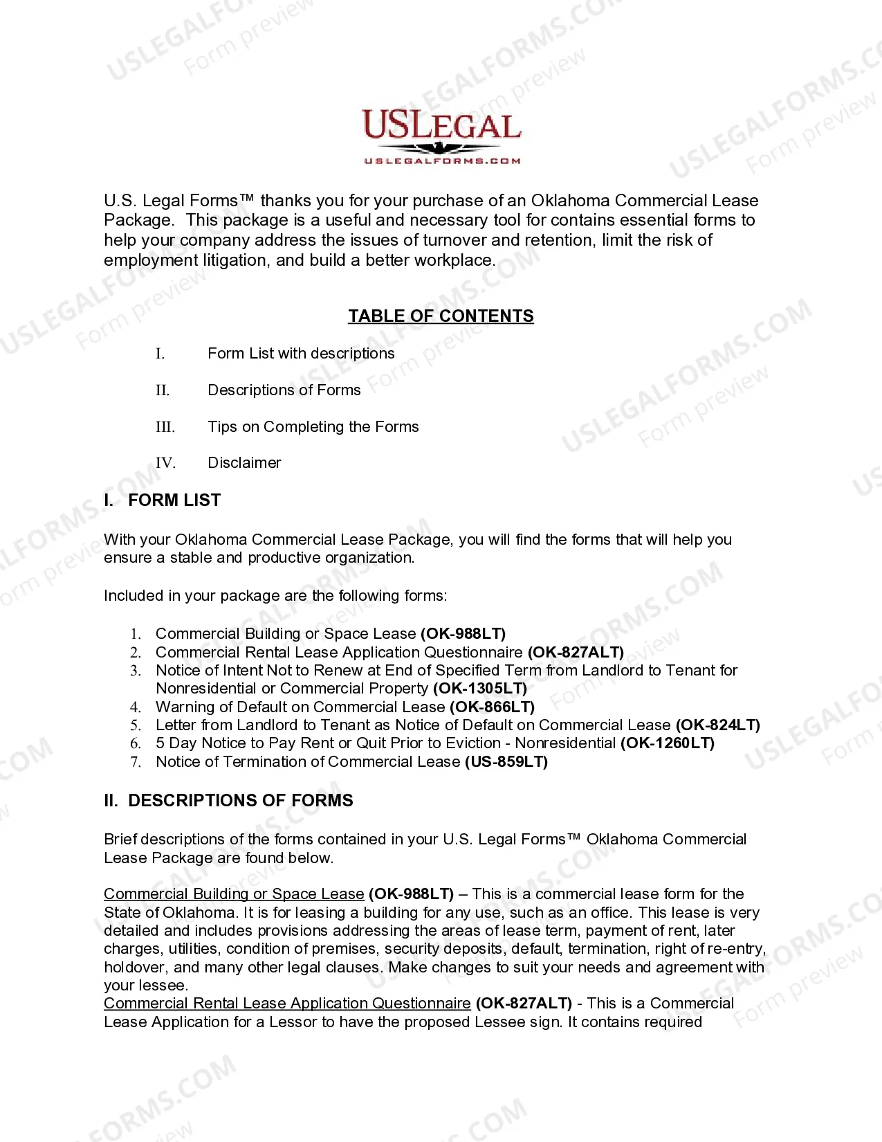 Preview Oklahoma Commercial Lease Package