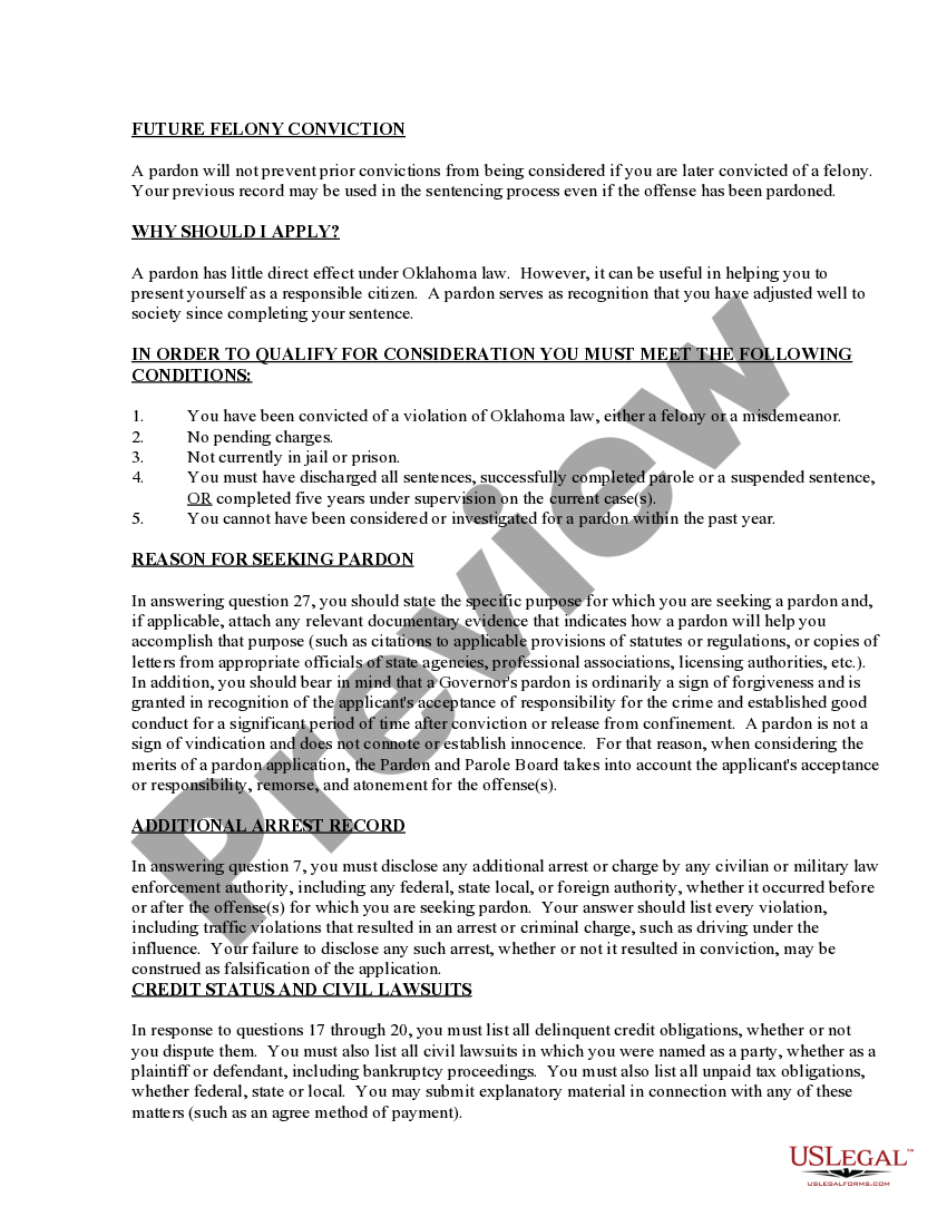 Oklahoma Application for Pardon After Completion of Sentence Pardon