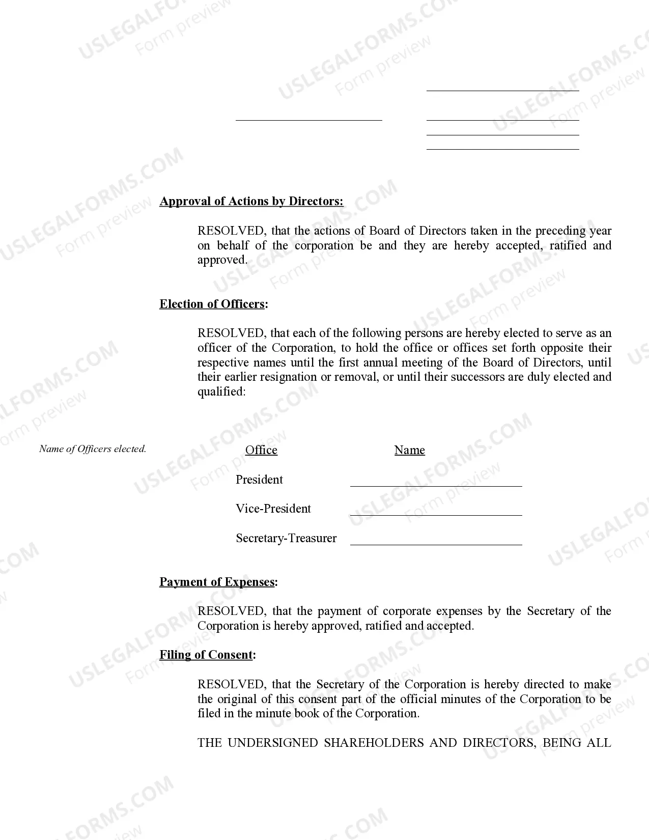Preview Annual Minutes for an Oklahoma Professional Corporation